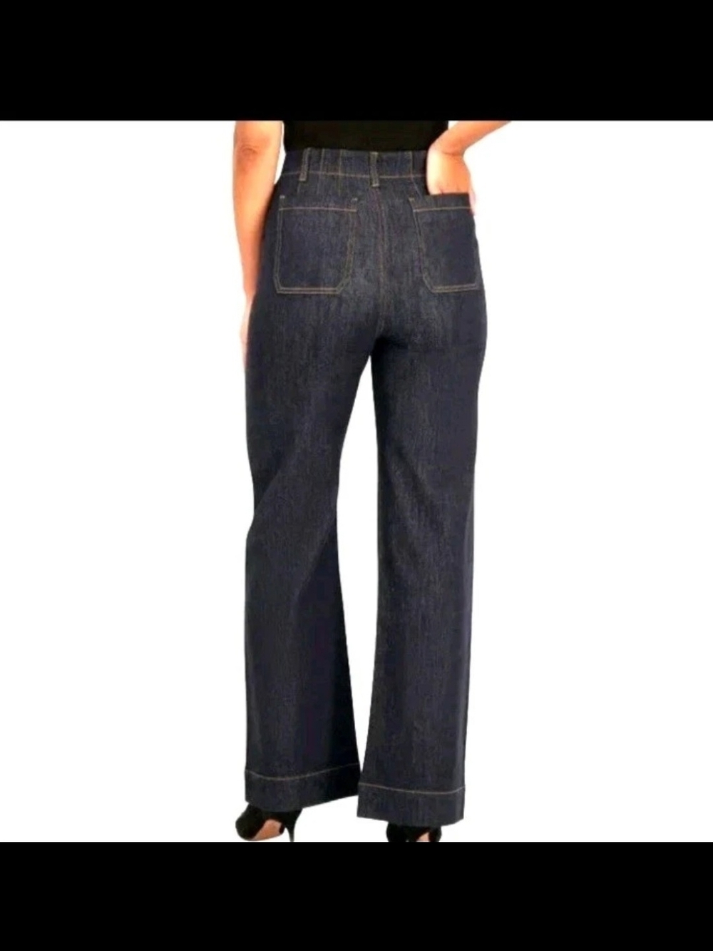 Vigoss Dark Indigo Wide-Leg Jeans with Front Patch Pockets - Picture 2 of 9
